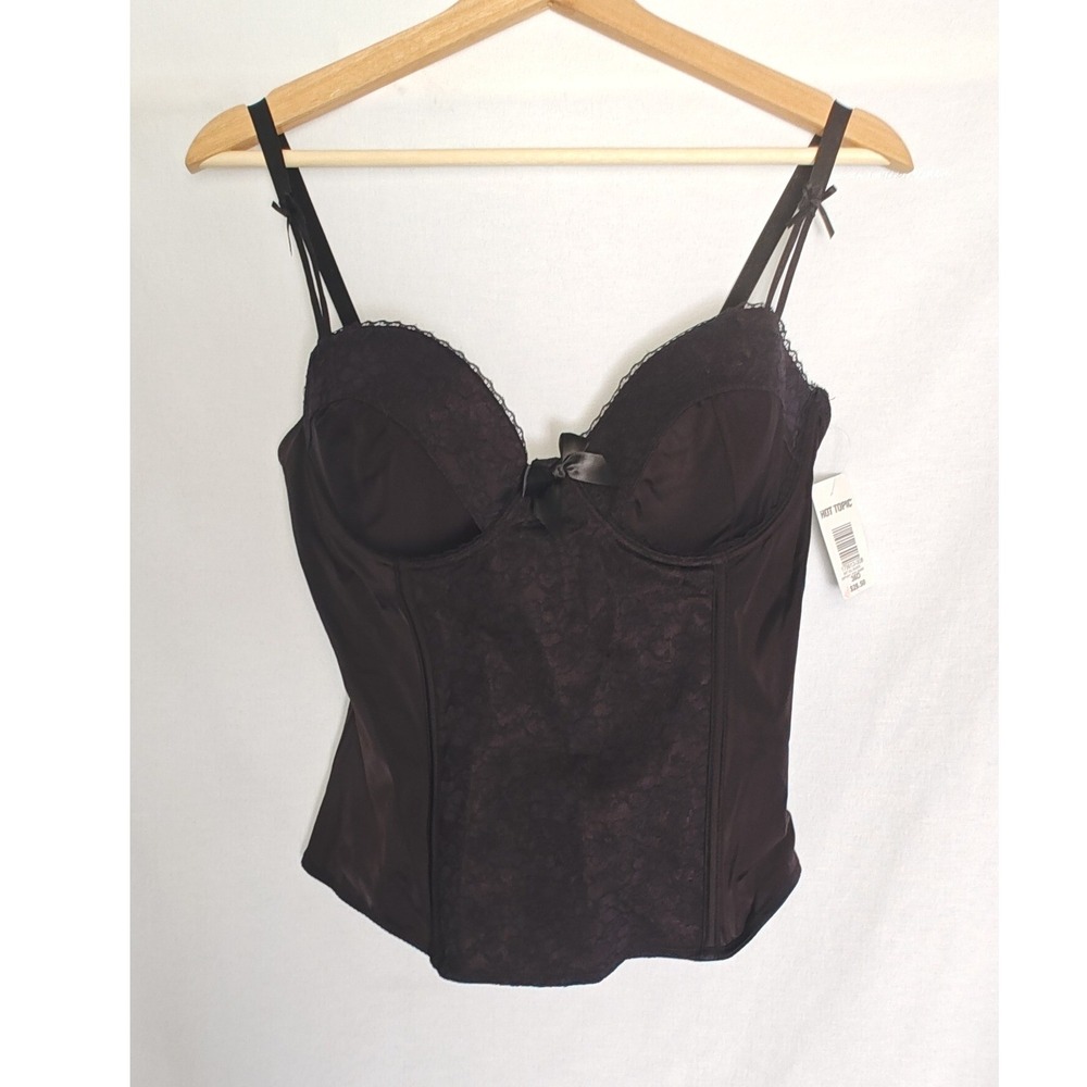 Hot Topic Corset Top Black Lace Satin Underwire Bustier 36D Goth Indiesleeze New